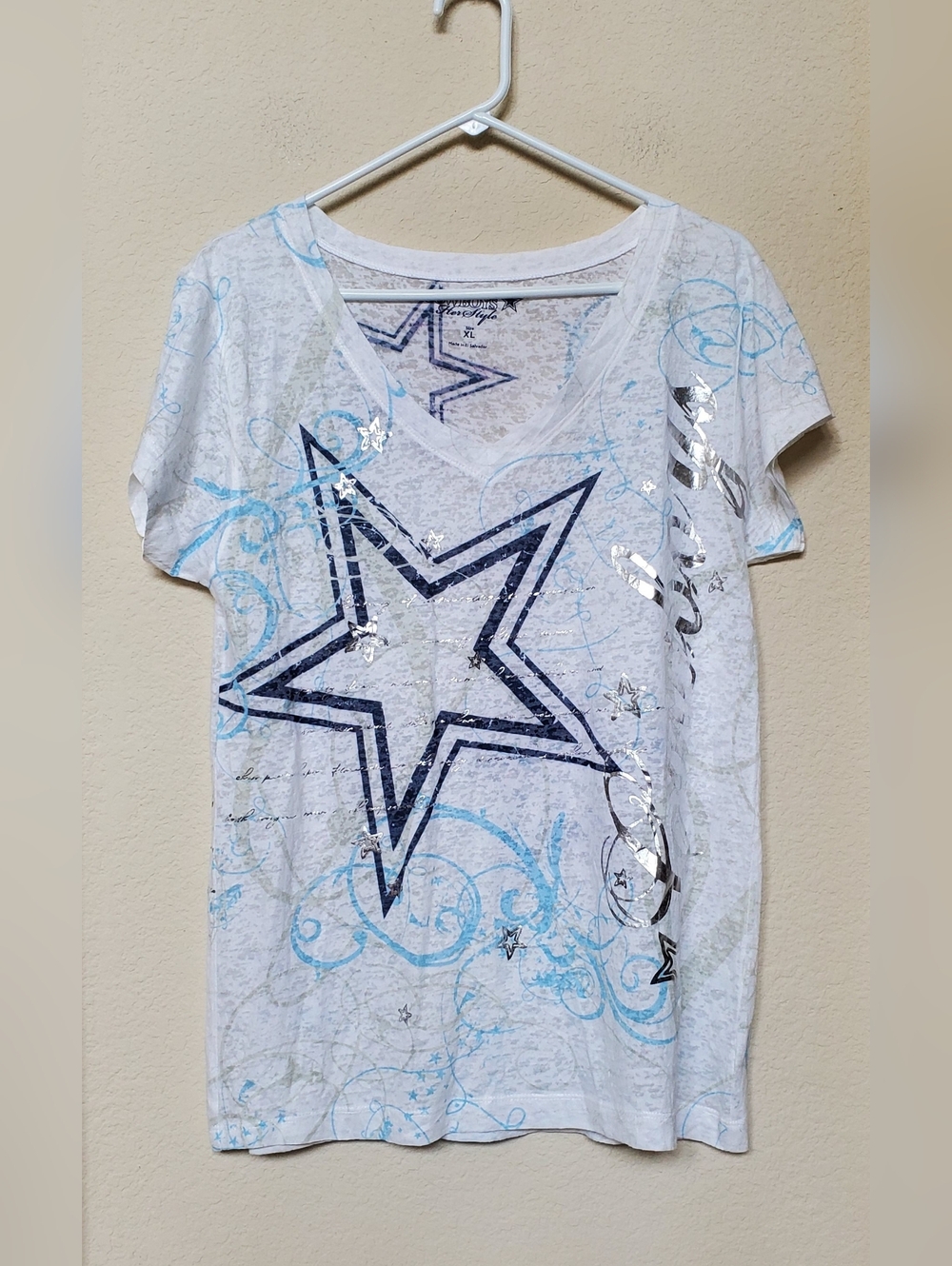 Cowboys Her Style V Neck Burnout Tee.  Size XL